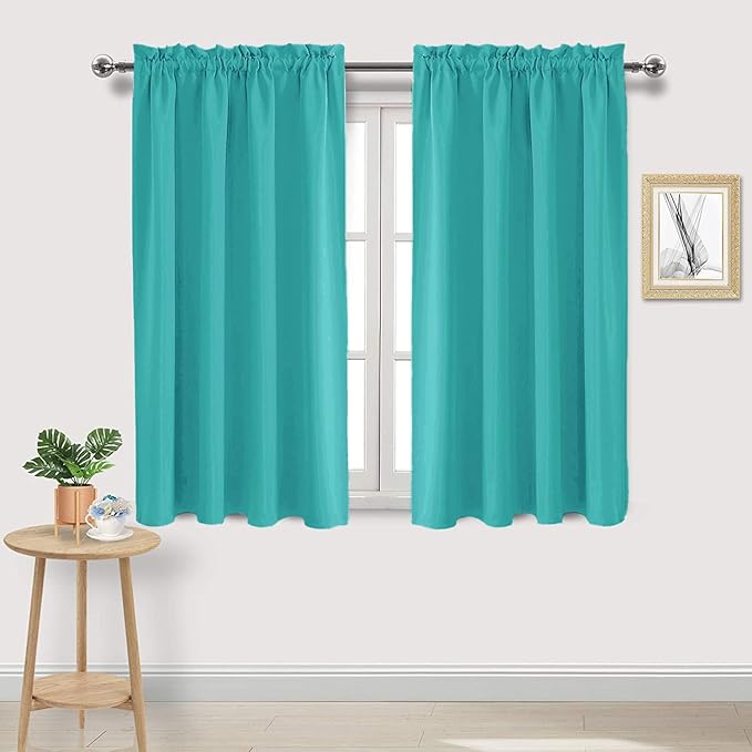 DWCN Blackout Curtains for Living Room Thermal Insulated, Energy Saving & Noise Reducing Bedroom Curtains, Peacock Blue, W 52x L 45 Inch, Set of 2 Rod Pocket Curtain Panels by DWCN