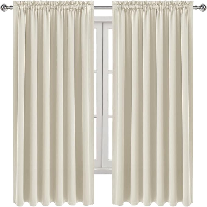 DWCN Blackout Curtains for Living Room Thermal Insulated, Energy Saving & Noise Reducing Bedroom Curtains, Light Beige, W 70x L 72 Inch, Set of 2 Rod Pocket Curtain Panels - Image 9