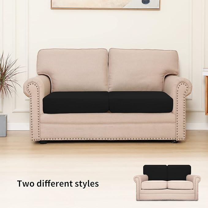 Easy-Going Stretch Individual Loveseat Couch Cushion Cover Sofa Cushion Furniture Protector Sofa slipcover Soft Flexibility with Elastic Bottom (2-Piece Loveseat Cushion Cover, Black) - Image 2