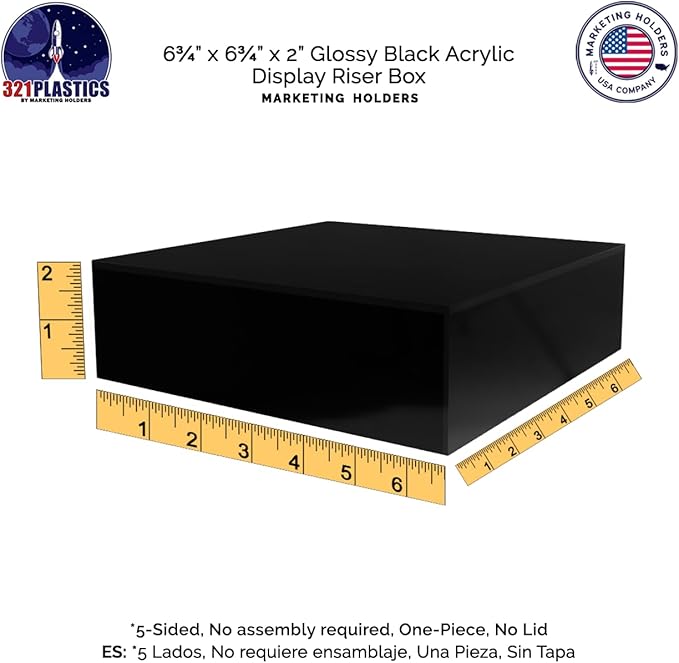 2 Pack Acrylic Display Box Countertop Showcase Bin No Lid 6.75" x 6.75" x 2 Inch Black One Piece Merchandise Storage with Open Bottom Square Bin for Retail Stores and Expos by Marketing Holders - Image 6