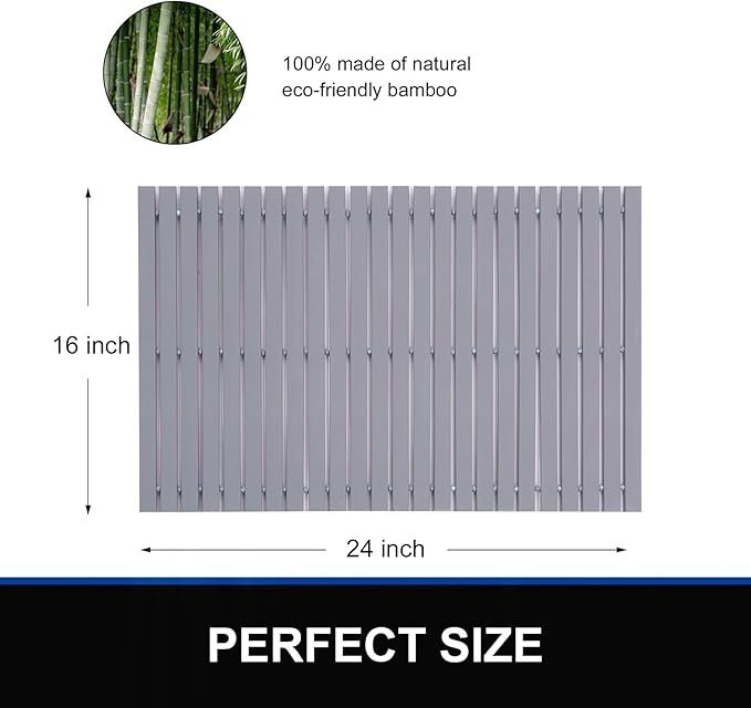 Bath Mat Bathroom Rugs Floor Wood Shower Bathtub Waterproof Non Slip Grey Accessories 16x24 Inch Easy to Clean, 2 pcs - Image 2