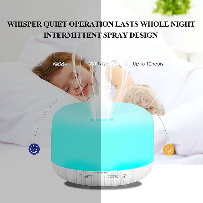 Humidifiers for Bedroom Large Room Home Baby Kids Whole House Hotel Office Desk Plant,500ml Portable Aromatherapy Essential Oil Diffuser Cute Ultrasonic Cool Mist Humidifier with Light Remote - Image 3