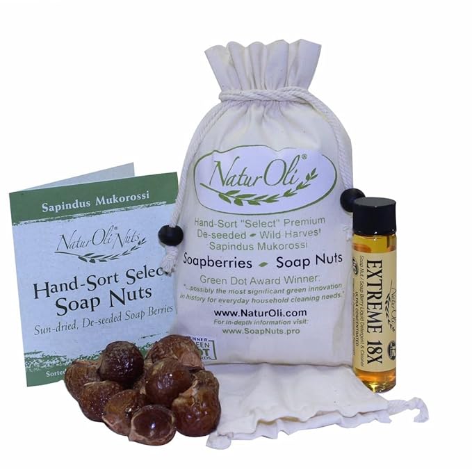 NaturOli Soap Nuts/Soap Berries - 4oz organic (60 loads) + 18X Travel Bottle! Select Seedless - 1 Wash Bag, 8-pg info, Tote Bag. Organic Laundry Soap by NaturOli