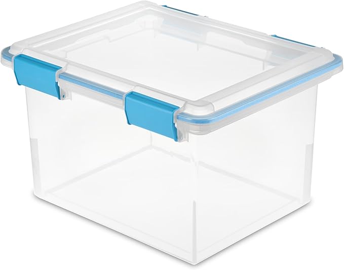 32 Quart Gasket Box, Weather-Resistant Clear File Storage Bin with Latch Lid, Blue by Unknown