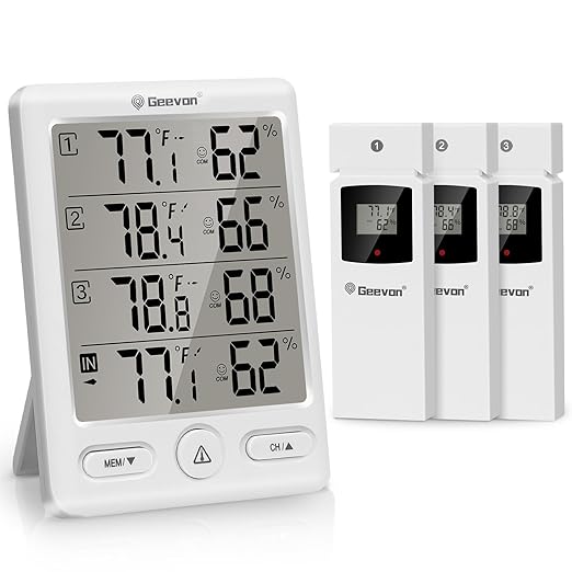 Geevon Indoor Outdoor Thermometer Wireless with 3 Remote Sensors, Temperature Humidity Monitor for Home with Comfort Indicator, Temp Alarm, Digital Hygrometer Thermometer Battery Powered by GEEVON