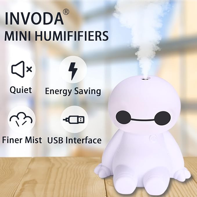 INVODA Humidifiers Portable Small Cool Mist Humidifiers Mini USB Personal Desktop for Travel, Car, Office Room, Bedroom (White) - Image 7