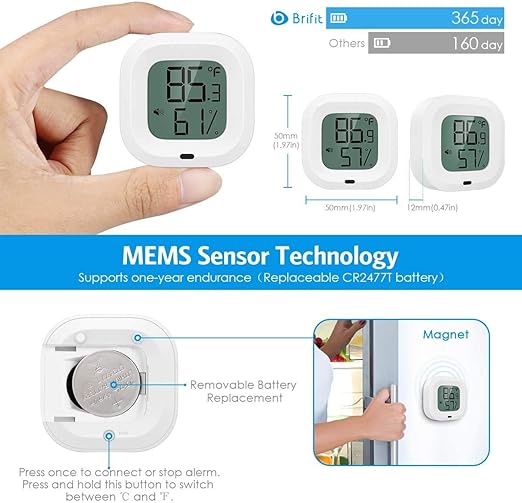 Wireless Thermometer Hygrometer for iPhone/Android, Smart Bluetooth Humidity Temperature Sensor with Alarm and Data Storage for Green House Guitar Camera Storage Humidor Incubator Monitor - Image 3