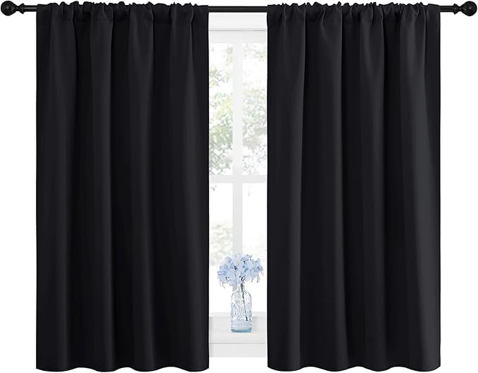 NICETOWN Black Blackout Curtains and Drapes 48 inches Long, Privacy RV Draperies for Small Windows, Thermal Insulated Curtain Panels (42" Wide, 2 Panels) - Image 2