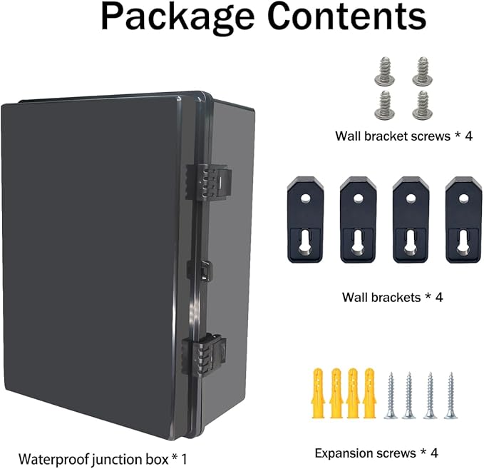 Junction Box, Hinged Black Cover IP67 Waterproof ABS Project Box with Mounting Plate Electrical Box Enclosure with Wall Bracket 15.7 x 11.8 x 6.7inch(400x300x170mm) - Image 7