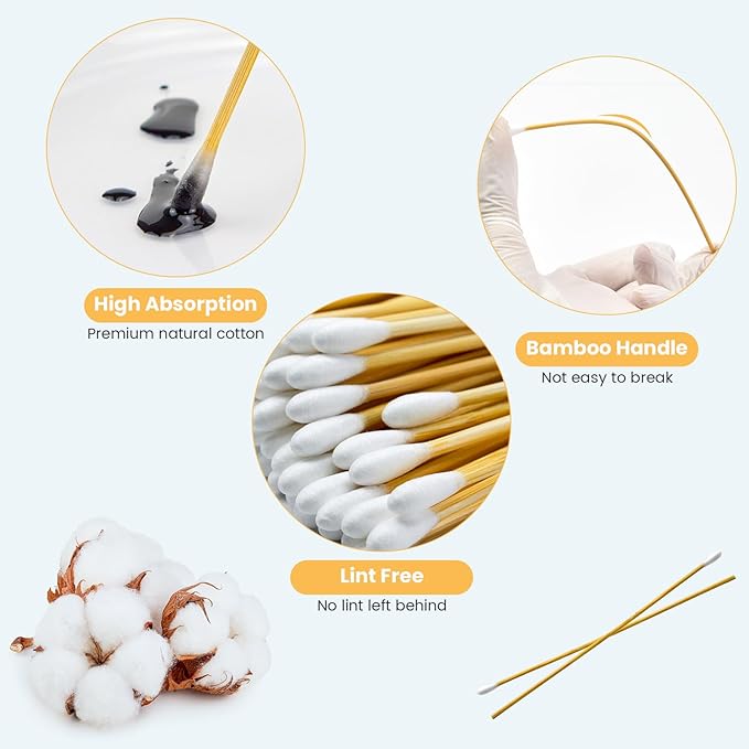 500PCS 6" Cotton Swabs in Storage Box - Long Cotton Swab with Wooden Sticks - Lint Free, Highly Absorbent Single Tipped Applicators for Makeup, Pet Care, Home Cleaning - Image 3