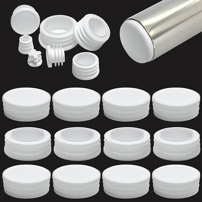 1-3/4" (45mm) Plastic Hole Plugs White -Round Chair Leg Caps, Flush Mount Pipe Plugs, Tubing End Caps for Metal&Wood Legs Tube, Outdoor Furniture Feet caps & Table Plastic Plugs, 12 PCS by EASYEAH