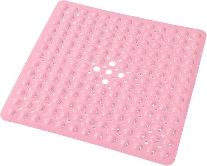 Anti-Slip Bathtub Shower mat, 20.8×20.8（Approximately 53×53cm） inch Soft Oversized Machine Washable Non-Slip Bathtub mat with Drainage Holes, Bathroom Floor Suction Cup.（1-Opaque Pink） by ERASILKEN-X