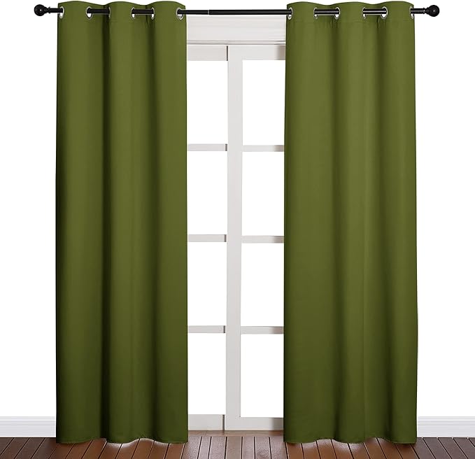 NICETOWN Holiday Christmas Decor Thermal Insulated Solid Grommet Blackout Curtains/Drape for Living Room (1 Pair, 42 by 84 inches, Olive Green) - Image 2