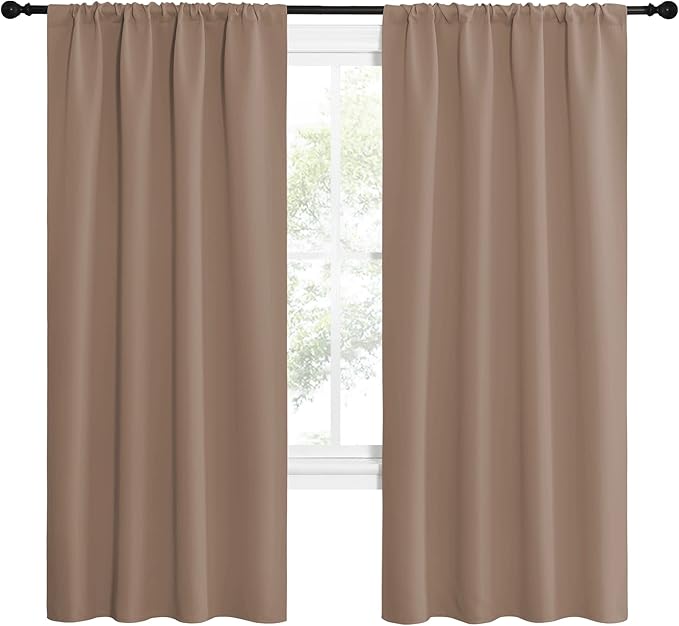NICETOWN Kids Blackout Curtain Panels - Window Treatment Thermal Insulated Rod Pocket Blackout Drapes for Bedroom (Set of 2, 42 by 72 Inch, Cappuccino) - Image 2
