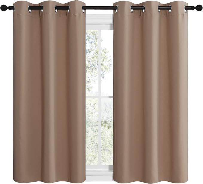 NICETOWN Cappuccino Small Window Kitchen Blackout Curtains, Thermal Insulated Solid Grommet Blackout Short Drapes for Bedroom (Set of 2, 42 by 48 Inch) - Image 2