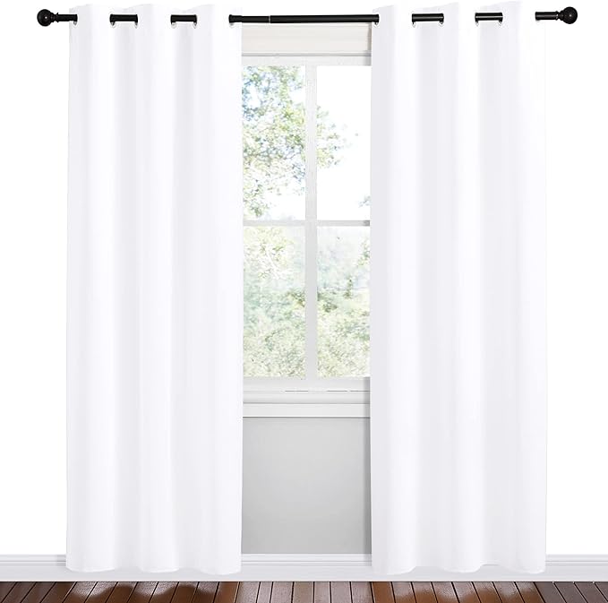NICETOWN White Samll Window Blackout Curtain Panels, Set of 2, 42 inches x 78 inches, 50% Light Blocking Curtains for Bedroom & Dining Room Window - Image 2