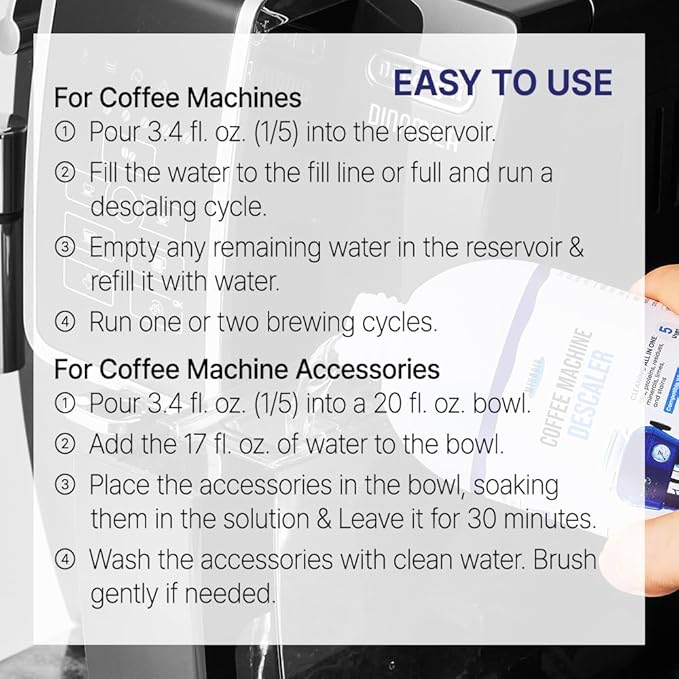 Coffee Machine Descaler Descaling Solution - 17 fl. oz. (5 Uses), Compatible with Espresso, Capsule, Drip, Pour over machines, Coffee machine accessories, Pot, Thermos, and Carafes - Image 4