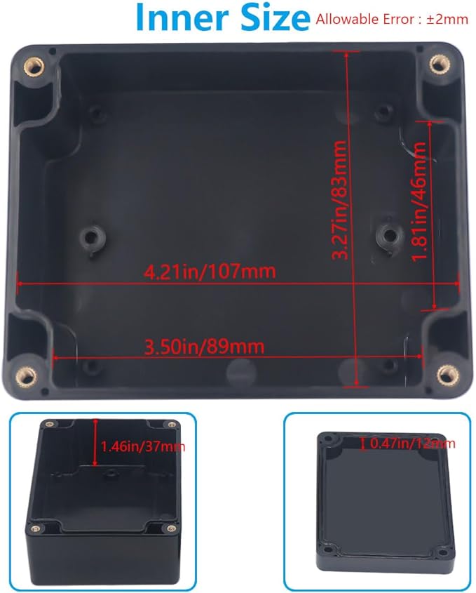 Outdoor Waterproof Junction Box IP67 Project Box ABS Black Electrical Boxes Electronic Enclsoure for DIY Project 4.5 x 3.5 x 2.2 inch (115x90x55mm) - Image 5