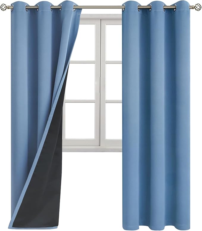 BGment Thermal Insulated 100% Blackout Curtains for Bedroom with Black Liner, Double Layer Full Room Darkening Noise Reducing Grommet Curtain (42 x 84 Inch, Denim Blue, 2 Panels) - Image 8