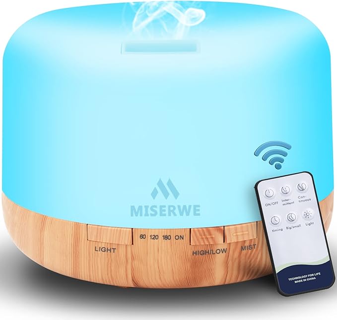 500ml Diffuser with Remote Control Waterless Automatic Shut Off Essential Oil Diffusers with Timing Mode Adjustable Oil Diffuser for Home by MISERWE
