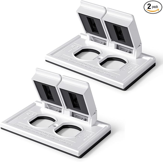 ELEGRP Horizontal Outdoor Cover for Duplex Receptacles, 2-Hole Weatherproof Wall Plate, Outdoor Electrical Outlet Cover, Standard Size 1-Gang 4.55” x 3.02”, Thermoplastic, 2 Pack, White by ELEGRP%7CELEGROUP
