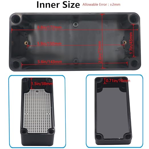 Junction Box,IP67 Waterproof ABS Black Project Box with Mounting Plate Electrical Box Enclosure for Outside Electronics 7.1 x 3.1 x 2.8inch(180x80x70mm) - Image 4
