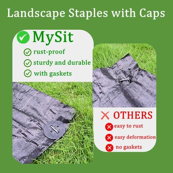 MySit 50 Pack Vapor Barrier Stakes with Landscape Staples Gasket Caps, 6 Inch Weed Barrier Stakes for Moisture Barriers, Garden Ground Staples for Weed Block Landscaping Lawn Fence Pins - Image 3