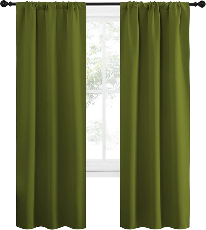 NICETOWN Blackout Christmas Curtains for Living Curtains, Bedroom Draperies with Rod Pocket, Nursery Essential Thermal Insulated Blackout Panels for Small Window (Olive Green, 1 Pair, 34 x 72) - Image 2