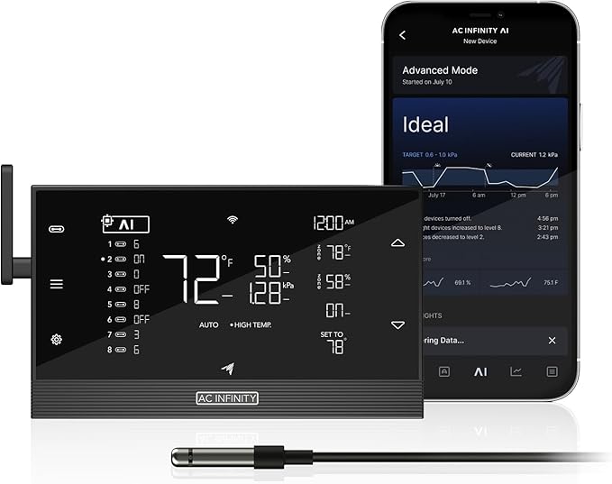 AC Infinity Controller AI+ Environmental Controller, Dynamic AI Controls Grow Devices, Insights Alerts Data Analysis w/ WiFi App, Programmable Dual-Zone VPD Temperature Humidity Automations by ACInfinity