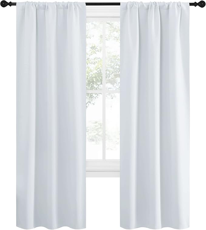 NICETOWN Greyish White Window Curtain Panels - Thermal Insulated Rod Pocket Room Darkening Curtain Sets for Bedroom (Greyish White, 2 Panels, 34 in x 72 in (W x L)) - Image 2