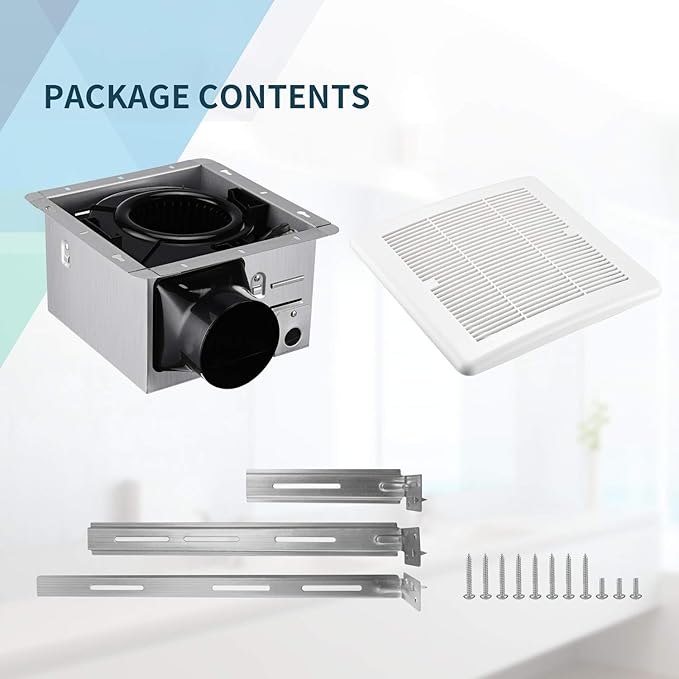 Tech Drive Bathroom fan 110 CFM, 1.5Sone No Attic access Needed Installation,Very Quiet Bath Ventilation and Exhaust Fan, Ceiling Mounted Fan,White Plastic Grille - Image 6