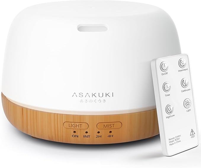 ASAKUKI Essential Oil Diffuser, 300ml Ultrasonic Aromatherapy Oil Humidifier with 7 Colors LED Lights, 2 Mist Mode for Home (Wood Grain) by ASAKUKI