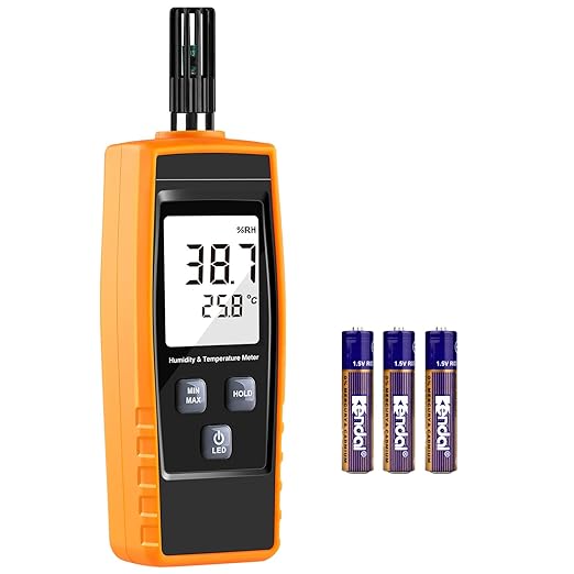 Handheld Humidity Meter, Digital Hygrometer Thermometer 0~100% RH/ -30~60°C (-22~140°F) LCD Display Backlight Moisture Tester Gauge for Outdoor, Home, Industry, Agriculture HVAC - Battery Included by XRCLIF
