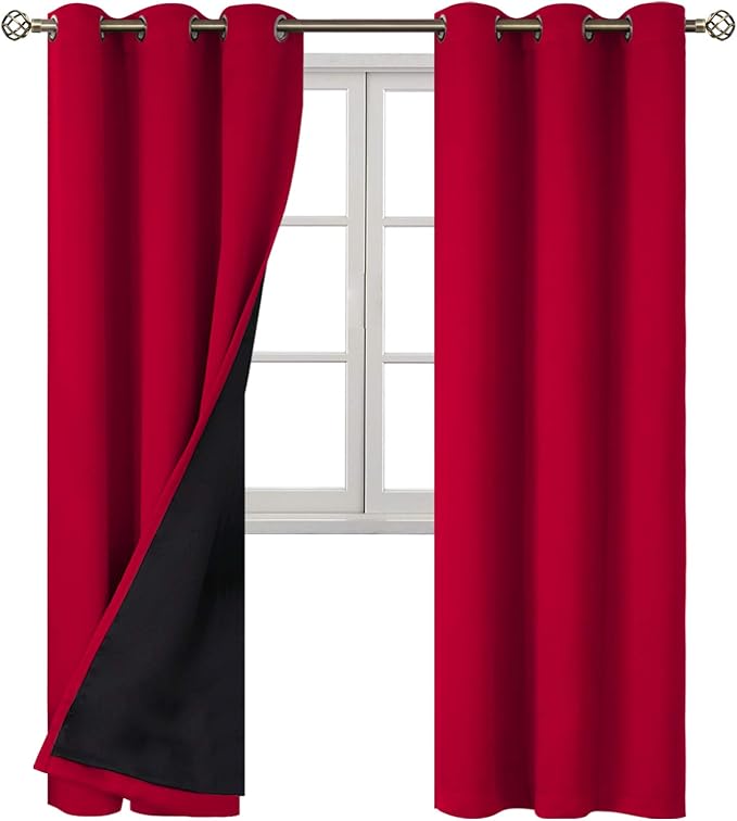 BGment Christmas 100% Blackout Curtains Thermal Insulated with Liner for Living Room Decoration - Grommet Double Layer Energy Saving Bedroom Curtain Drapes (42 x 84 Inches, Red, 2 Panels) - Image 8