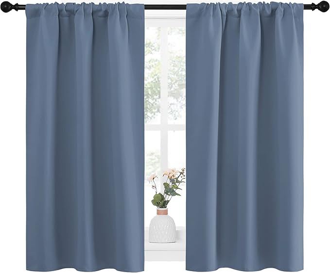 NICETOWN Kitchen Curtains, Short Blackout Curtains & Drapes, Thermal Insulated Blackout Curtain Panels for Kids Room, Play Room (Stone Blue, 34" Wide by 45" Long, 2 PCs) - Image 2