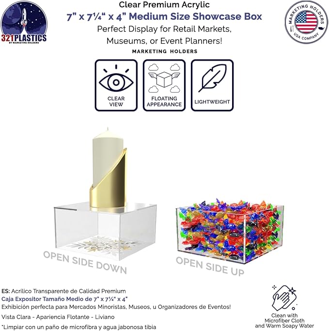 2 Pack Clear Acrylic Display Box with One Open Side No Lid 7" x 7.25" x 4" Inch Versatile Plexiglass Merchandise Storage Bin or Retail Product Riser by Marketing Holders - Image 3
