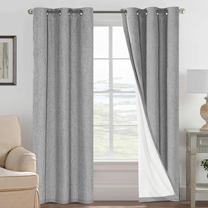 H.VERSAILTEX Primitive Linen Curtains 100% Blackout Curtain Drapes Burlap Curtains with White Thermal Insulated Liner, Grommet Top Drapes Living Room/Bedroom (2 Panels, 42 x 84 Inch, Dove Gray) by HVERSAILTEX