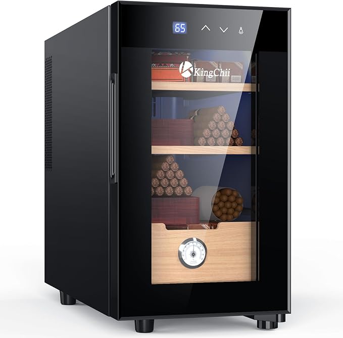 KingChii 23L Electric Cigar Humidors with Temperature Control System, Cigar Cabinet with Spanish Cedar Wood Shelves & Hygrometer, Father's Day Gifts for Men (3 Layers 150 Capacity) by KingChii