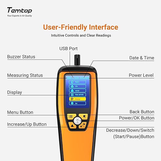 Temtop Air Quality Monitor CO2 Detector Professional Carbon Dioxide PM2.5 PM10 Formaldehyde Temperature and Humidity Monitor w/Audio Alarm Data Export (M2000 2nd) - Image 7