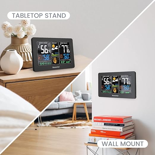 Newentor Weather Station Wireless Indoor Outdoor Thermometer, Color Display Digital Weather Thermometer with Atomic Clock, Barometric Pressure, Forecast Station with Adjustable Backlight, Black - Image 7