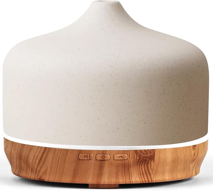 Porseme 500ml Ceramic Essential Oil Diffuser Aromatherapy Ultrasonic Cool Mist Humidifier 15-21 Running Hours Air Diffusers for Sleeping Yoga Office Working Spa and Rest (White Ceramic) by Porseme