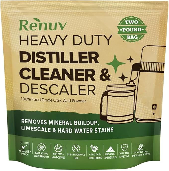 Citric Acid for Cleaning & Descaling Water Distillers, Kettles, Pots, Boilers, Dispensers, Citrus Acid Powder Descaler, Removes Limescale, Mineral Buildup, Hardwater Stains, Residue Fast 2LB Bulk by Renuv