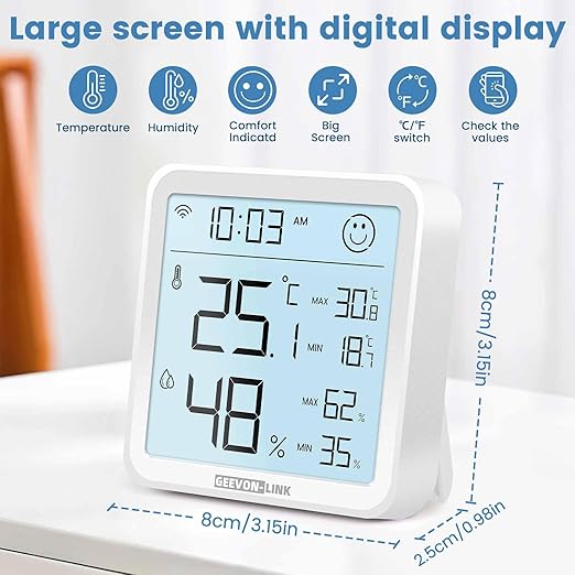 WiFi Indoor Hygrometer Thermometer, Smart Digital Bluetooth Humidity Temperature Gauge with Large LCD Display, Notification Alert with Max Min Records, 1-Years Data Storage Export for Room - Image 2