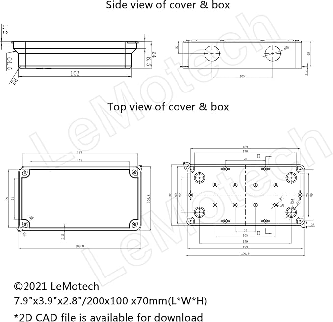 LeMotech ABS Plastic Dustproof Waterproof IP65 Junction Box Universal Electrical Project Enclosure White 7.9 x 3.9 x 2.8 inch (200 x 100 x 70 mm) - Image 6