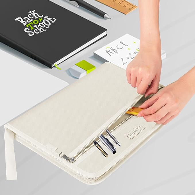 Fireproof Safe Waterproof Accordion File Bag Folder Expanding Filing Folder with 14 Multicolored Pockets, A4 Letter Size, Document Organizer Holder and Color Labels /2 Zipper (Beige 14.3" x 9.8") - Image 5