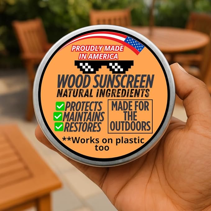 Wood Sunscreen Conditioner & UV Protectant Salve – USA Made Wood Outdoor Protector for Patio Furniture, Tables & Decks. Restores, Nourishes & Shields from Sun & Weather Damage. Long Lasting Protection - Image 5