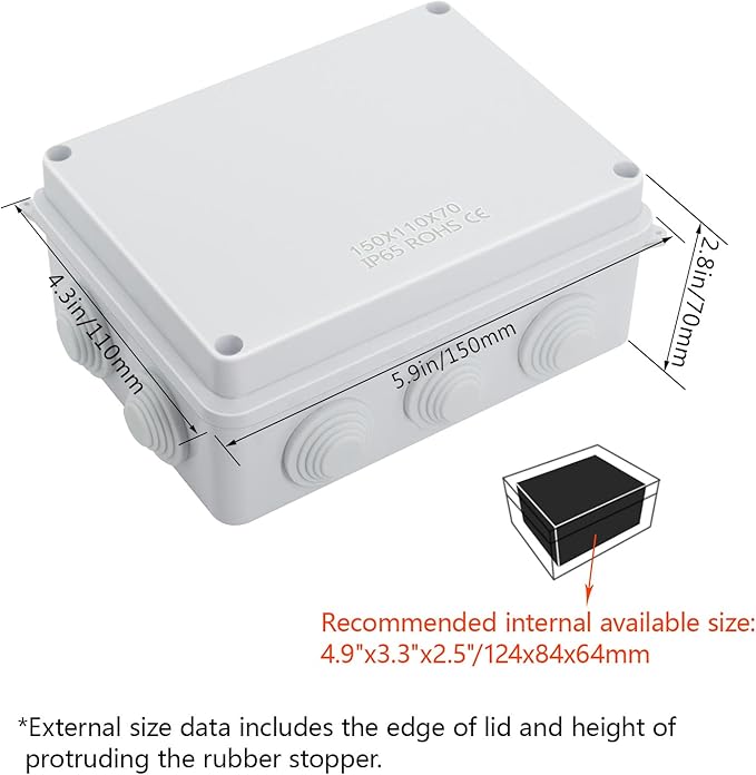 LeMotech ABS Plastic Dustproof Waterproof IP65 Junction Box Universal Electrical Project Enclosure White 5.9 x 4.3 x 2.8 inch (150 x 110 x 70 mm) - Image 2