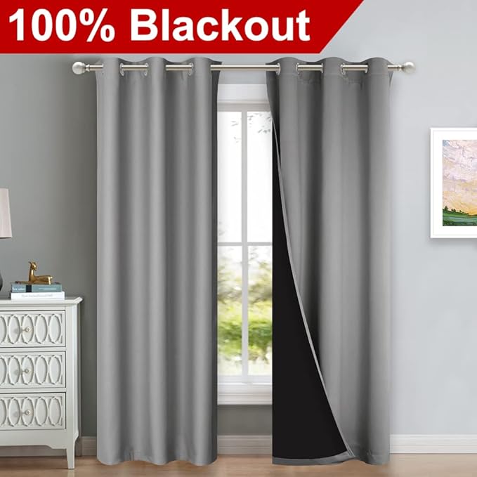 NICETOWN Blackout Curtains 80 inches Long, Full Light Blocking Drapes with Black Liner for Nursery, Thermal Insulated Draperies for Hall, Villa (Silver Grey, 2 Pieces, 42" Wide Each Panel) - Image 2