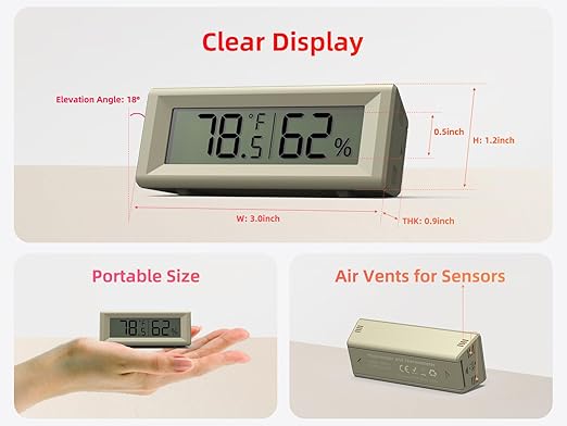 Small Digital Hygrometer, Humidity Meter, Indoor Thermometer, Room Temperature and Humidity Monitor, Gauge with Accurate Sensor, for House, Home, Baby Room, Greenhouse, Humidor, Incubator, Reptiles - Image 2