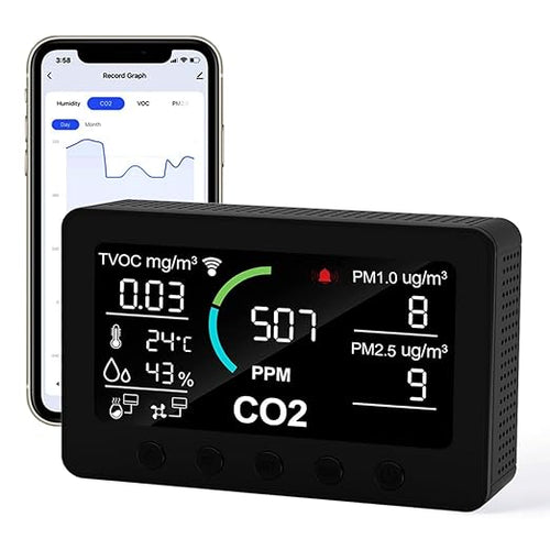 12 in 1 Air Quality Monitor Indoor, with WiFi and APP,Air Quality Tester for Home,Air Quality Meters for CO2,TVOC,PM1.0,PM2.5,AQI,Temperature and Humidity,Detector for Home,Office (Black) by Unknown